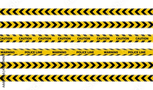 Fototapeta Caution tape warning vector illustration with yellow and black hazard stripes. Ideal for safety signage, construction zones, restricted areas, or alert graphics in Graphic Design and editorial design.