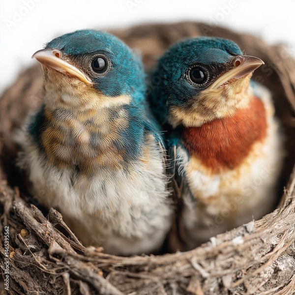 Fototapeta two little birds in nest