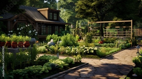 Fototapeta A photo of a garden with a sustainable compost system