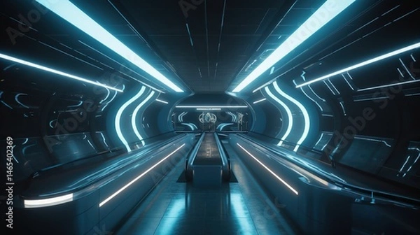 Fototapeta Futuristic tunnel with moving walkways