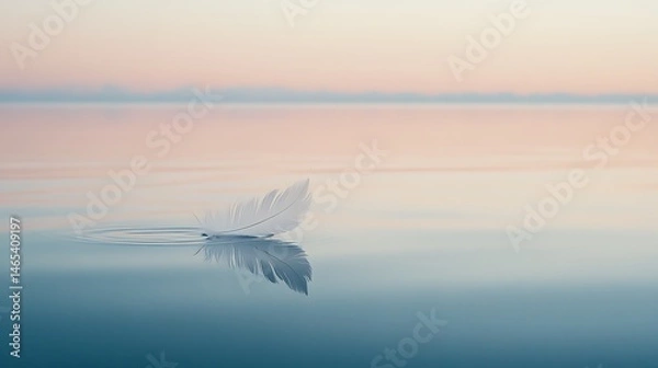 Fototapeta Tranquil feather resting on serene water surface.