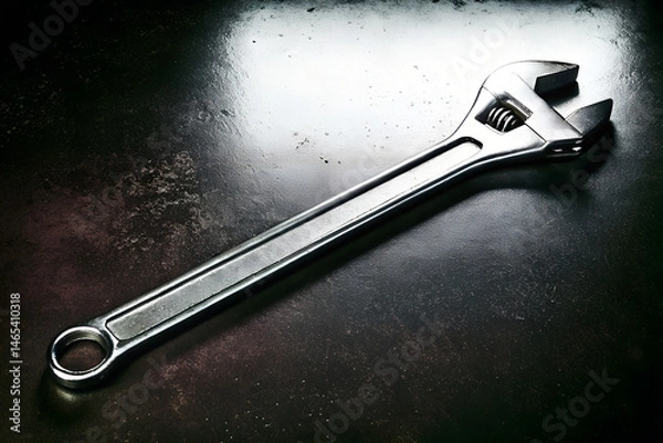 Obraz Adjustable Chrome Wrench on Dark Industrial Surface – Close-Up Tool Photo