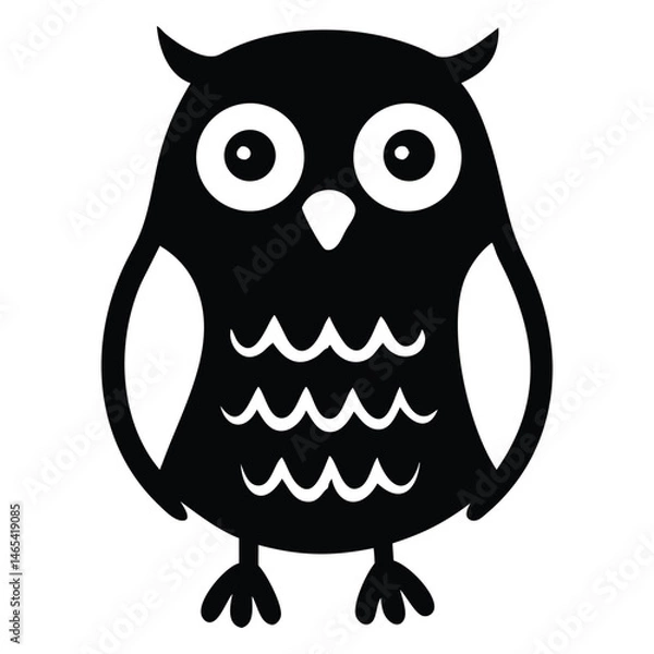 Obraz A stylized black owl figure with round eyes is standing alert and looking forward