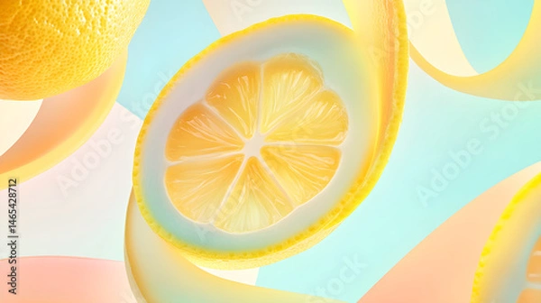 Obraz Zesty Dance of Lemon Essence: A Visual Symphony of Citrusy Whirl and Energy on Pastel Canvas