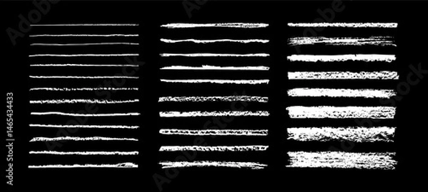 Fototapeta Chalk grunge brushes. Charcoal pencil horizontal lines. Scribble black strokes. Crayon texture smears, hand drawn chalk strokes, pencil underline and divider. Vector set