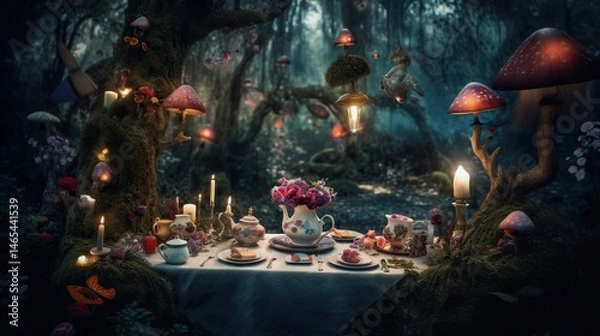 Fototapeta Magical Wonderland Tea Party in a mystical forest