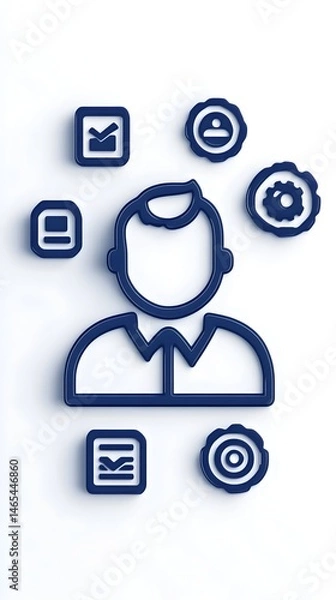 Fototapeta Person surrounded by various task icons, representing multitasking and workload