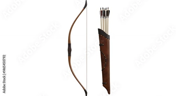 Fototapeta Wooden bow and quiver set for archery