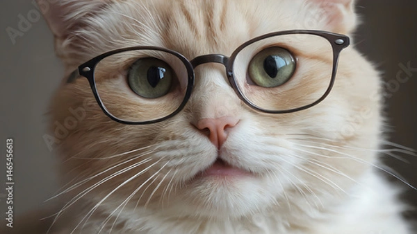 Fototapeta close up of a cat use black glasses