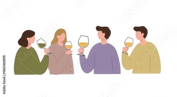 Obraz Four friends toasting with drinks against a white background  