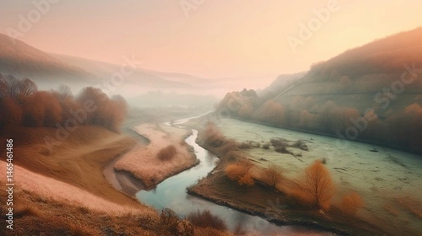 Obraz Misty valley landscape at dawn