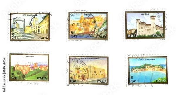 Obraz italian stamps, landscape and monuments