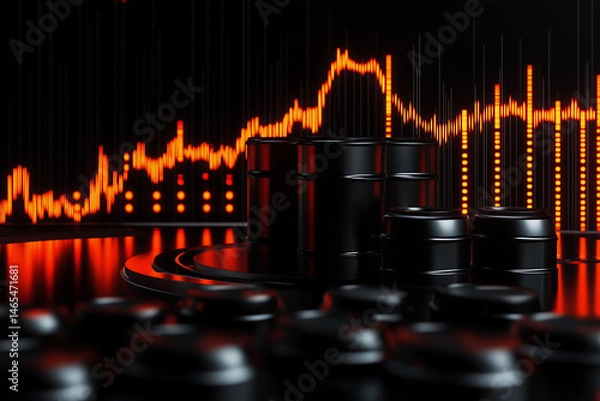 Fototapeta black and orange graph with a black cylinder in the middle. The graph is showing a downward trend
