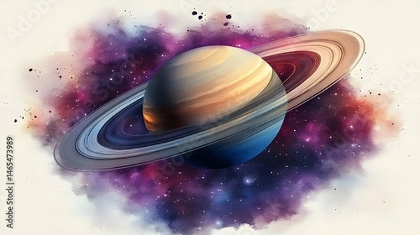 Fototapeta Saturn in a swirling nebula of cosmic colors