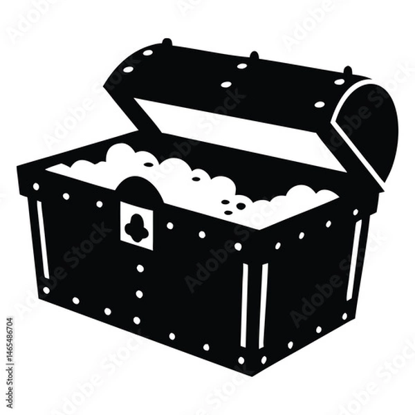 Obraz Silhouette shows open treasure chest overflowing with coins against white, representing hidden wealth