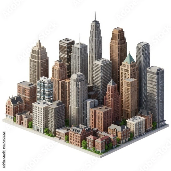 Fototapeta Cityscape miniature model architecture on white background