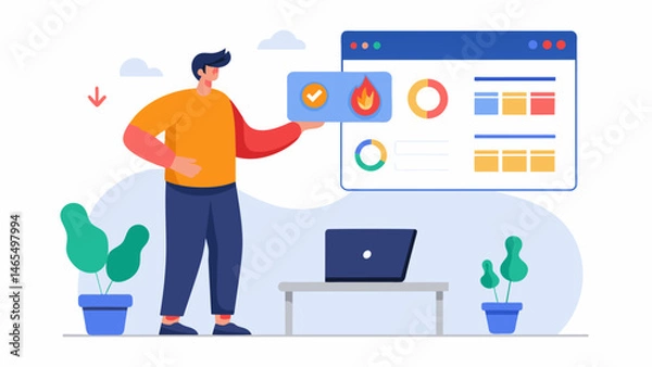 Fototapeta A designer uses heat map data to determine the most optimal placement for important calltoaction buttons on a website.. Vector illustration