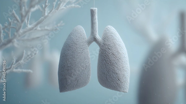 Obraz Paper lungs placed among the trees. Paper craft model style.