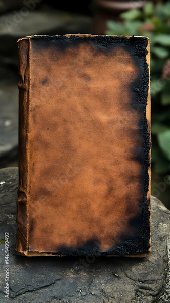 Obraz Aged leather-bound book with burnt edges