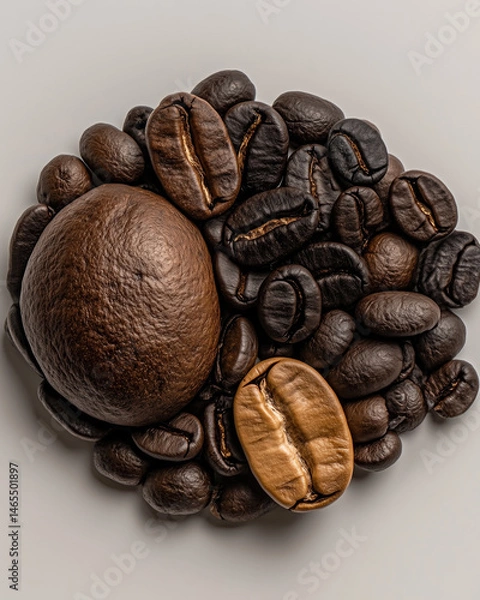 Fototapeta A gradient made of coffee beans from light roast to medium roast to dark roast. Lots of coffee beans.