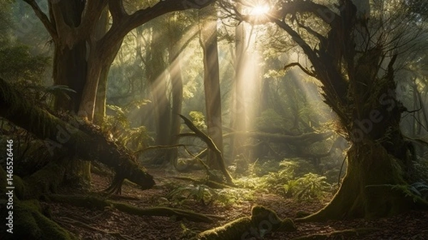 Obraz Sunlight filters through mystical forest
