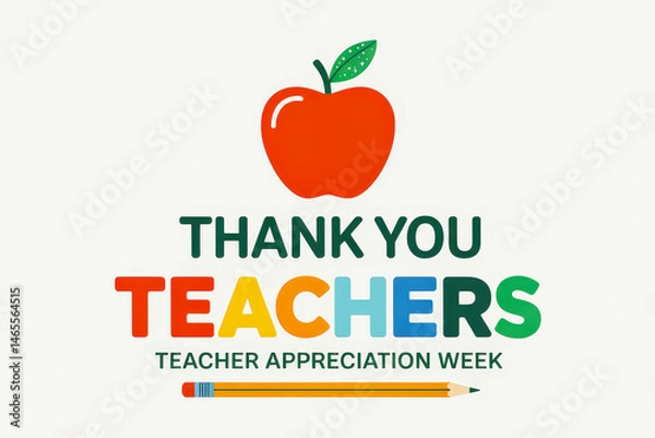 Fototapeta Colorful Teacher Appreciation Week design with an apple and pencil.