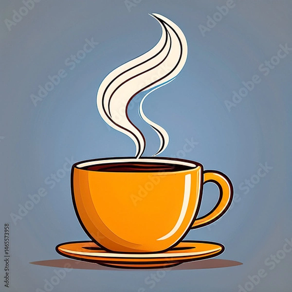Fototapeta A cup of aromatic coffee in a yellow cup on a blue background. Figure 2D