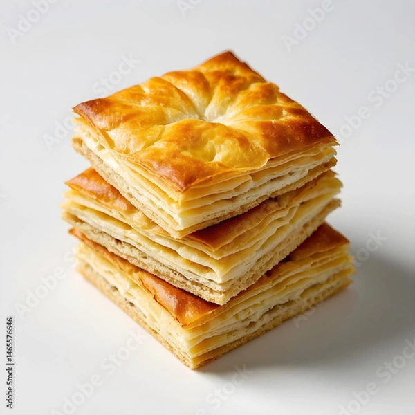 Obraz Stacked layered phyllo pastry, showing delicate texture, isolated on white background