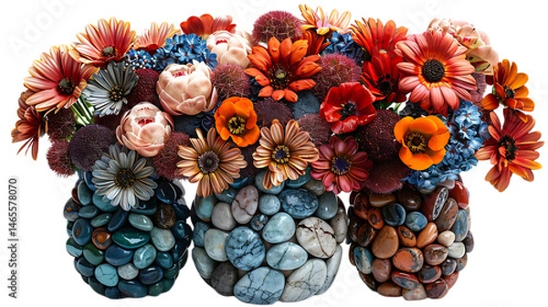 Obraz Artistic flower vases with mixed blooms isolated on transparent background