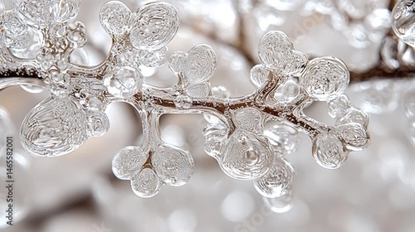 Fototapeta Ice-coated branch, intricate patterns
