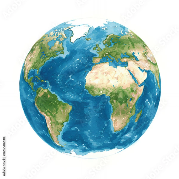 Fototapeta Earth globe illustration vector image of world map continents and oceans for geography education design on transparent background silhouette