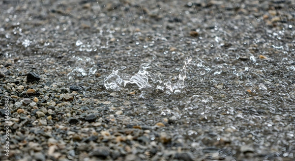 Fototapeta Rain Splashing On Rocky Ground During A Heavy Downpour Outdoors