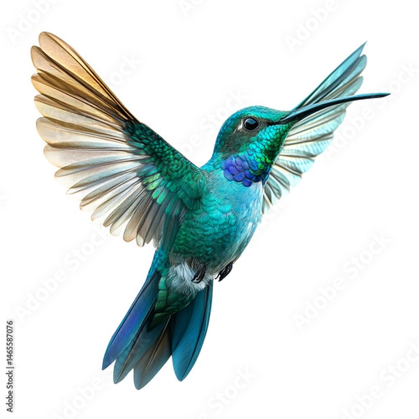 Obraz Vibrant hummingbird with outstretched wings, cut out transparent