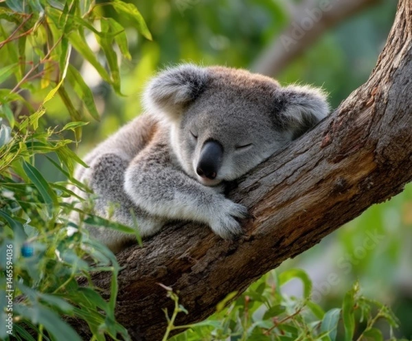 Obraz Wild Koala Sleeping On Eucalyptus Tree in Australia in the wild