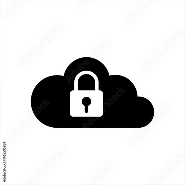 Fototapeta Vector Cloud with Padlock  AI Secure Cloud Storage Icon