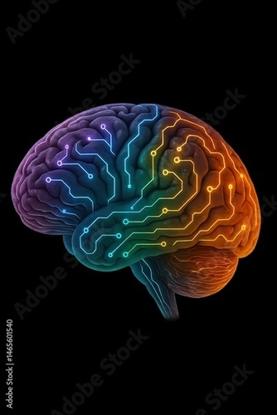 Obraz Glowing Cyber Brain with Neural Circuits
