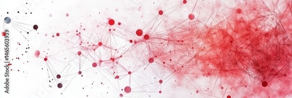 Fototapeta Red Network Connections Abstract - Abstract of interconnected nodes and lines in shades of red on a white background, suggesting network, connection, or communication