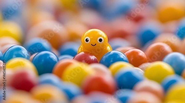 Fototapeta Smiling Yellow Figure Amongst Colorful Spheres