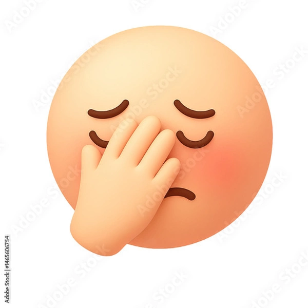 Obraz An emoji with a hand on its face, light skin, closed eyes, on a transparent background
