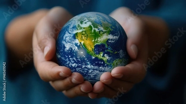 Fototapeta A person is holding a globe in their hands