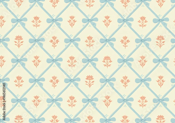 Fototapeta Floral pattern with ribbons seamless vector background for fabric wallpaper and textile design surface decor on transparent background silhouette