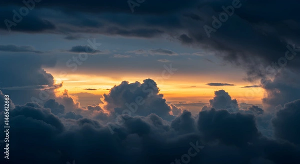 Fototapeta Dramatic Cloudscape Painting with Golden Horizon and Dark Overtones