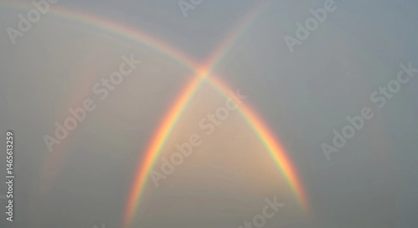 Fototapeta Double Rainbow Displaying Vivid Colors Against the Gray Backdrop Of Sky