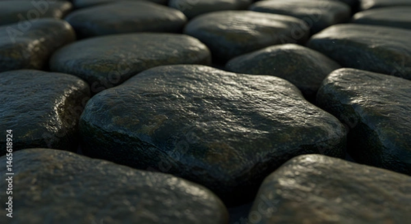 Fototapeta Smooth River Rocks And Stones Creating A Natural Pathway Scene