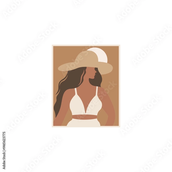 Fototapeta Logo design of a woman in a bikini in boho design style, symbolizing freedom, summer vibes, and a carefree lifestyle, often featuring natural, earthy elements and intricate details.


