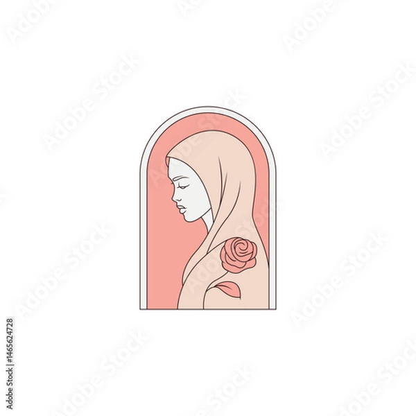 Fototapeta Logo design of a woman wearing a hijab, symbolizing modesty, cultural identity, and empowerment, often with a minimalist and elegant style.

