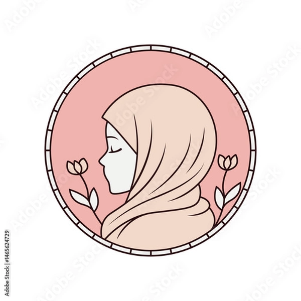 Fototapeta Logo design of a woman wearing a hijab, symbolizing modesty, cultural identity, and empowerment, often with a minimalist and elegant style.

