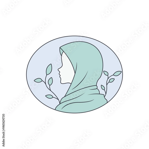 Fototapeta Logo design of a woman wearing a hijab, symbolizing modesty, cultural identity, and empowerment, often with a minimalist and elegant style.

