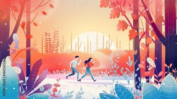 Obraz World Health Day joggers in park healthcare banner
