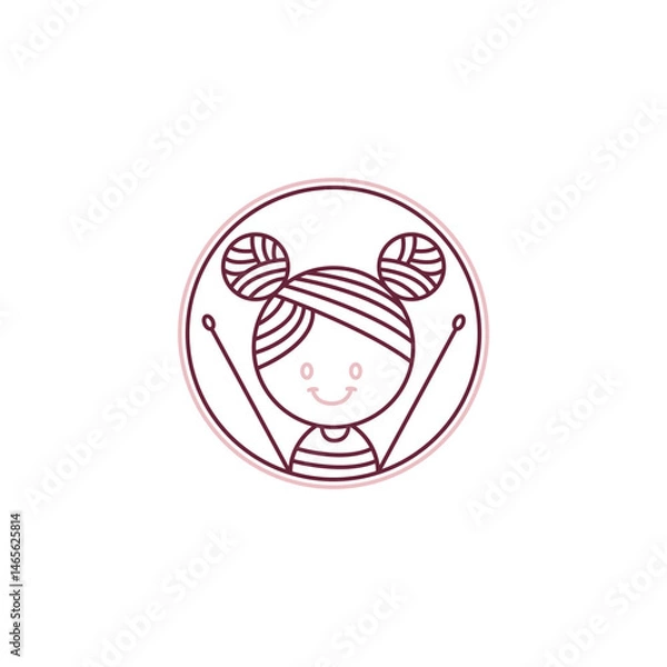 Fototapeta Logo design of a knitting mascot, symbolizing craftsmanship, creativity, and warmth, often featuring fun, playful elements with a cozy, inviting style.

